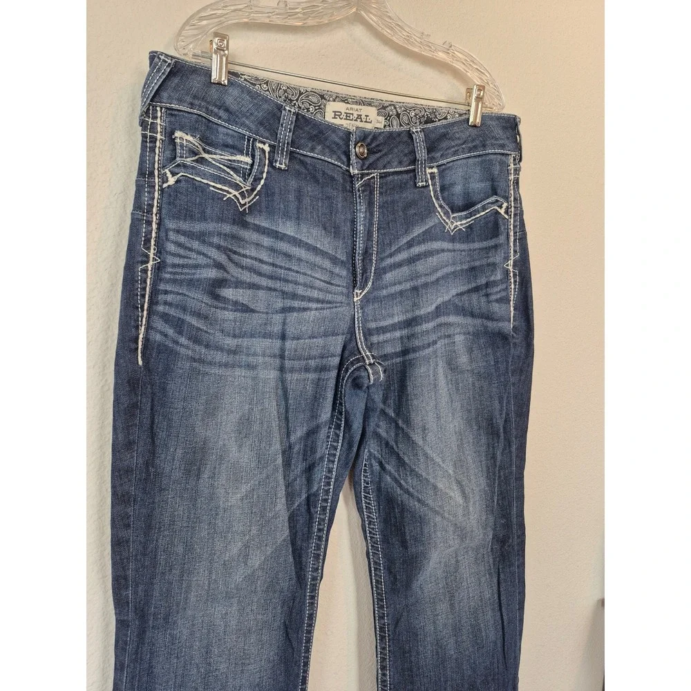 Ariat REAL Denim Marine Bootcut Jeans Dark Wash Contrast Stitch‎ Size 34R